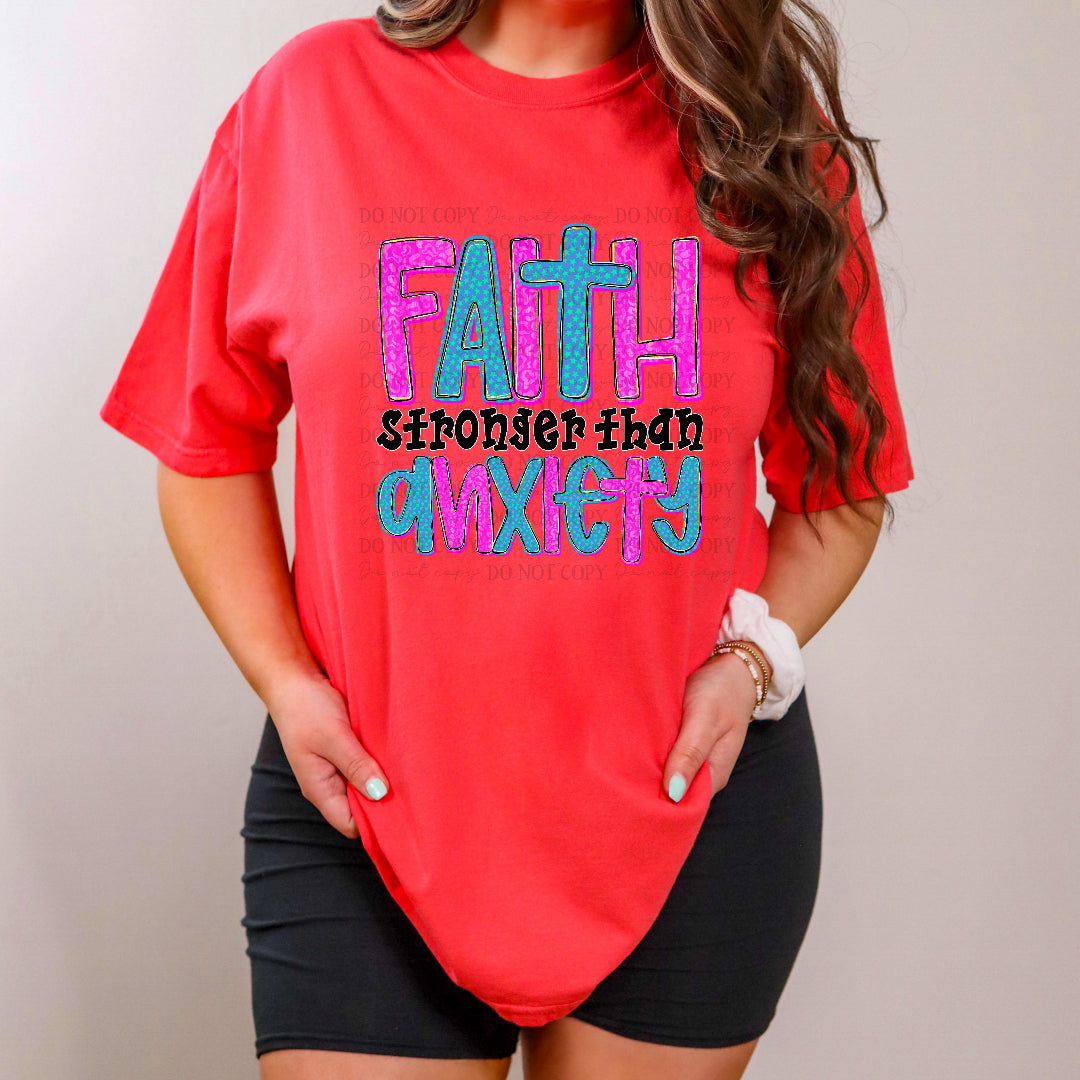 Faith stronger than anxiety pink and blue (Vehement) DTF Transfer