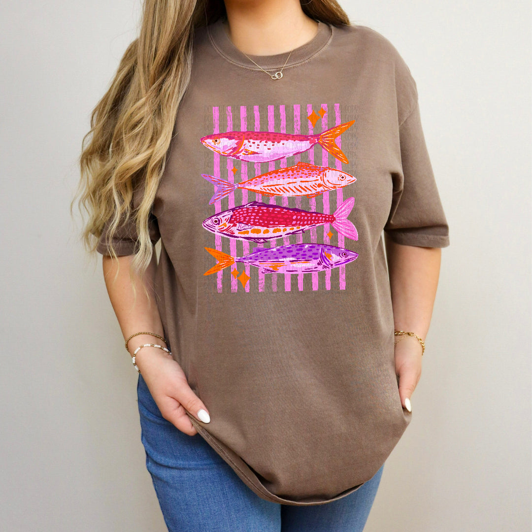 Pink stacked fish PINK strips (OHDD) DTF Transfer