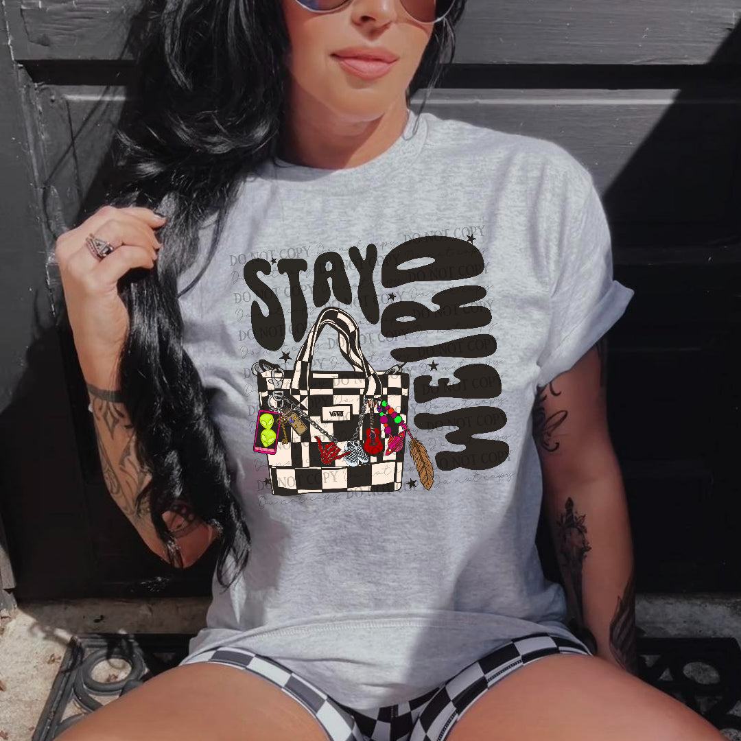 Stay weird black and white checkered bag (JBD) DTF Transfer