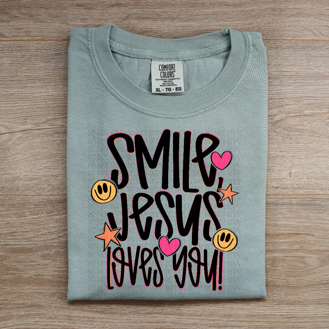Smile Jesus loves you COLORFUL outline (OHDD) DTF Transfer