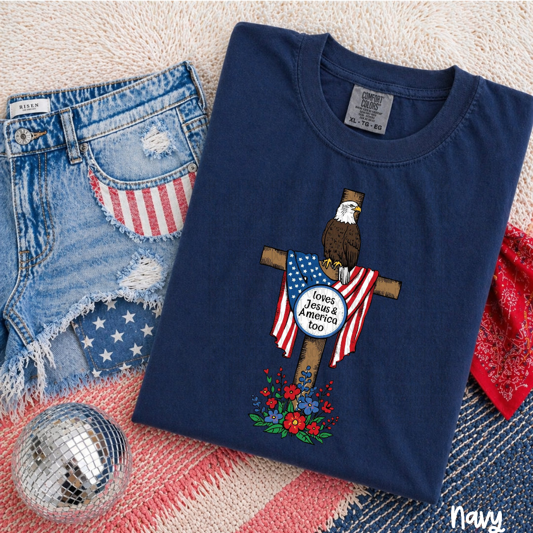 Loves Jesus and America too cross (CSG) DTF Transfer