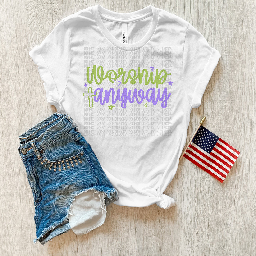 Worship anyways GREEN and PURPLE (Scarlow) DTF Transfer