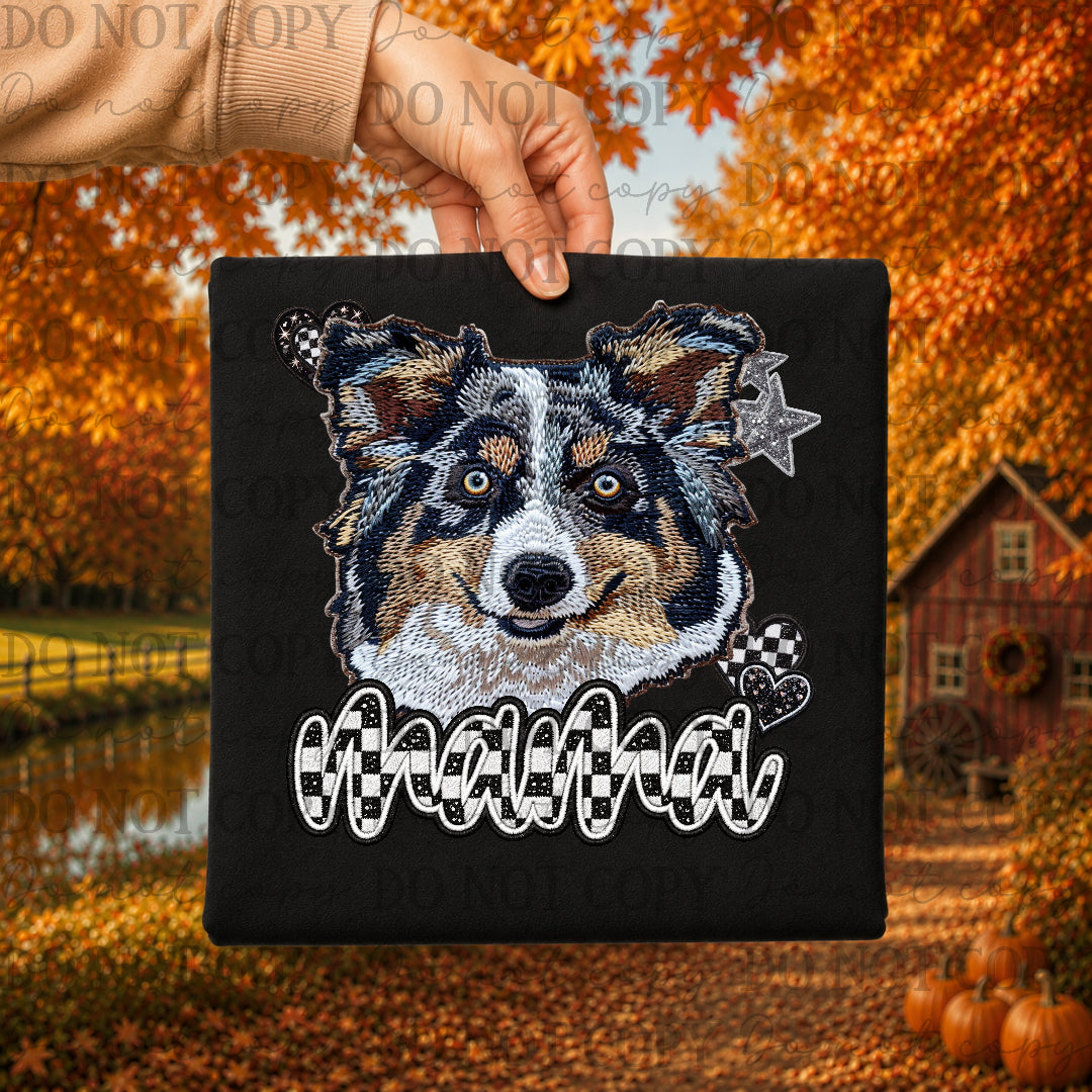 Mini Aussie dog mama with checkered and stars (DKDBK) DTF Transfer