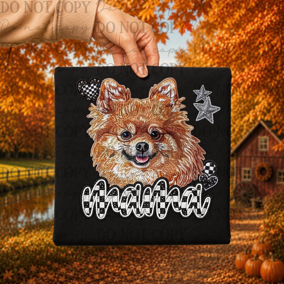 Pomeranian dog mama with checkered and stars (DKDBK) DTF Transfer