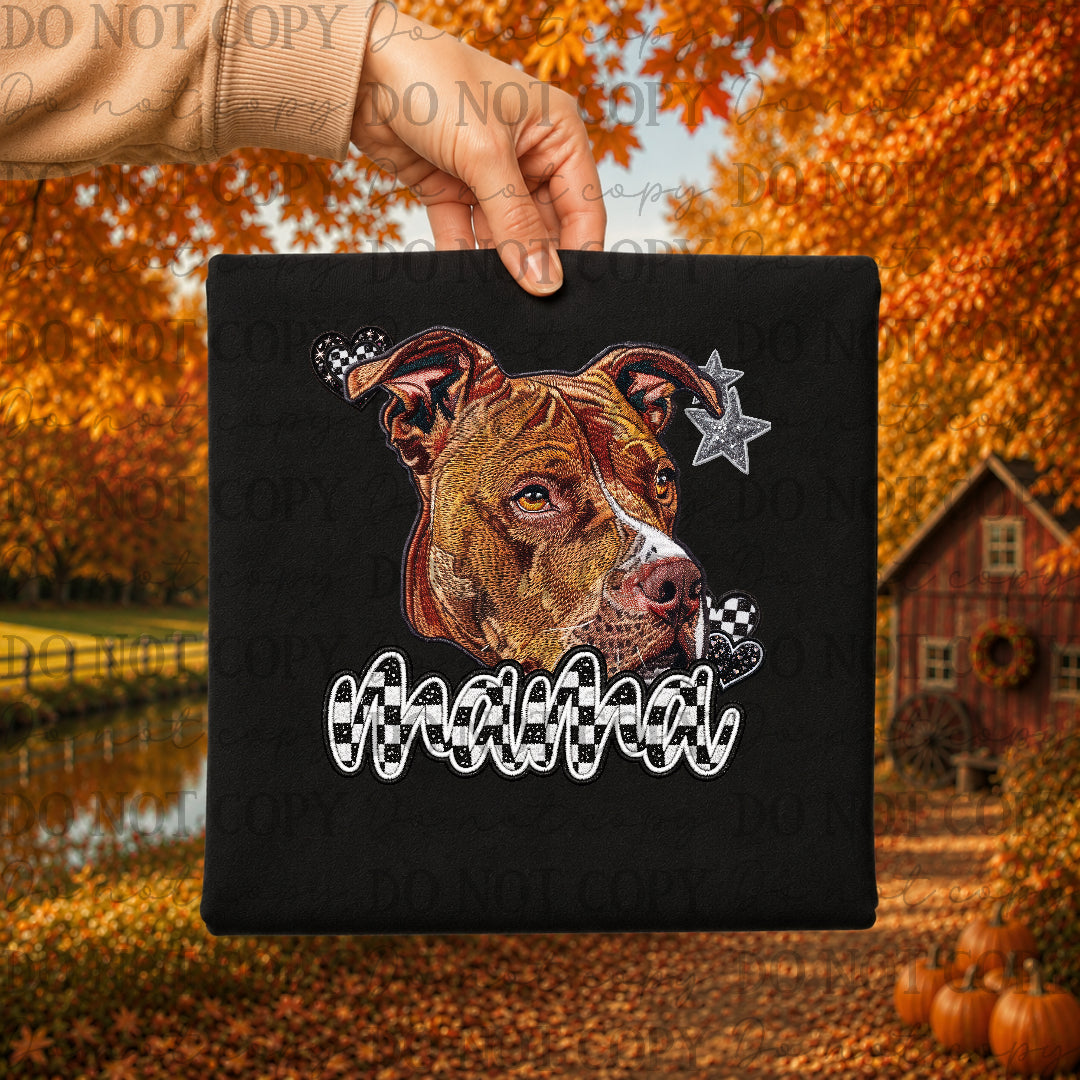 Red nose pit dog mama with checkered and stars (DKDBK) DTF Transfer