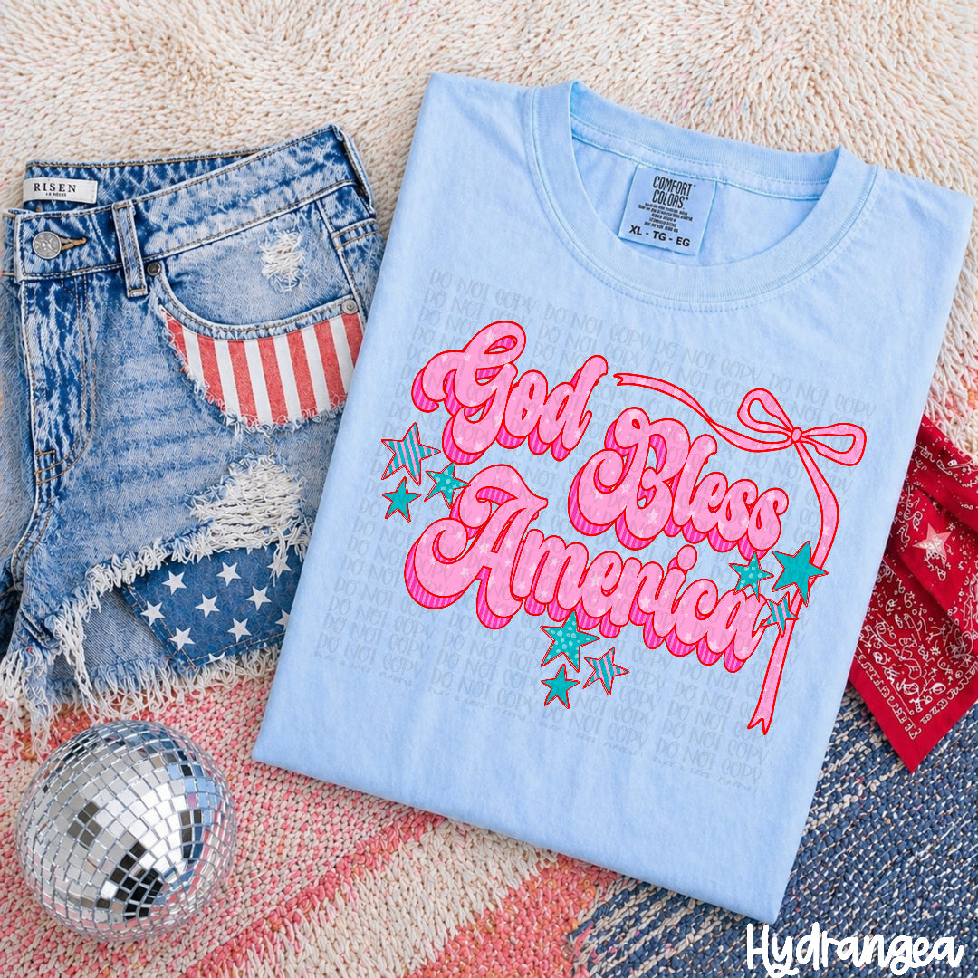 God bless America pink bow blue stars (Carter) DTF Transfer
