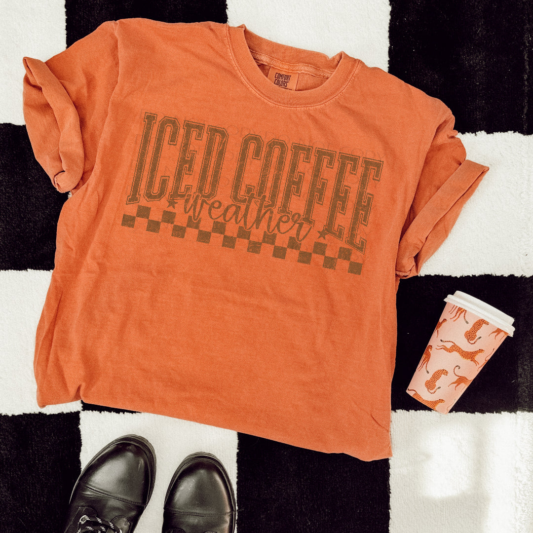 Iced coffee weather BROWN checkered (Scarlow) DTF Transfer