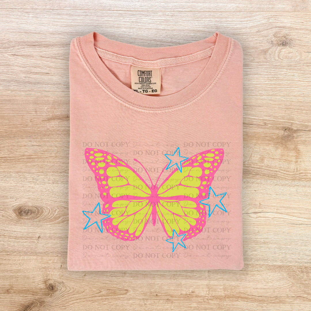 Neon butterfly blue stars (Scarlow) DTF Transfer