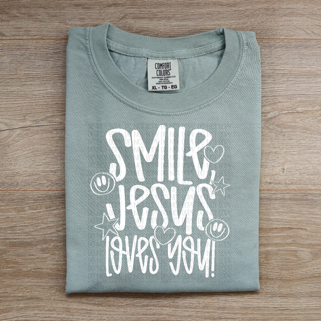 Smile Jesus loves you WHITE (OHDD) DTF Transfer