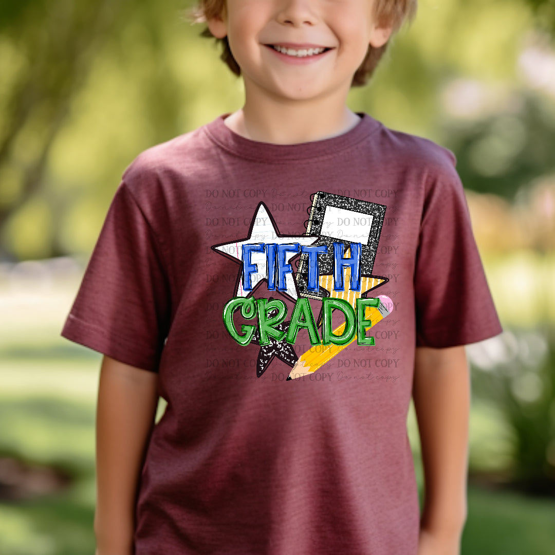 Fifth grade blue and green star and pencil (Carter) DTF Transfer