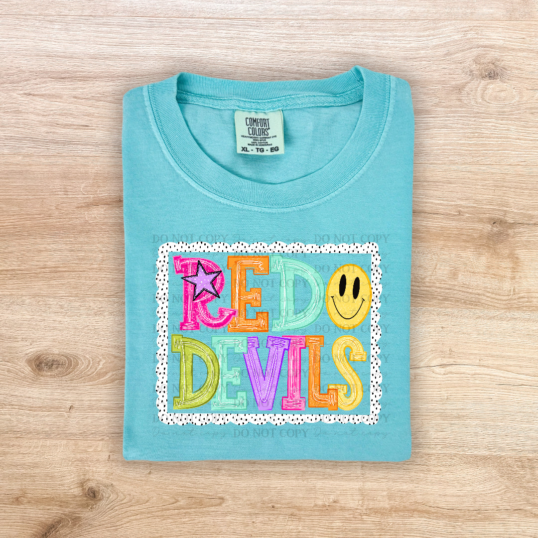 Red devils polka dot scalloped frame (Carter) DTF Transfer