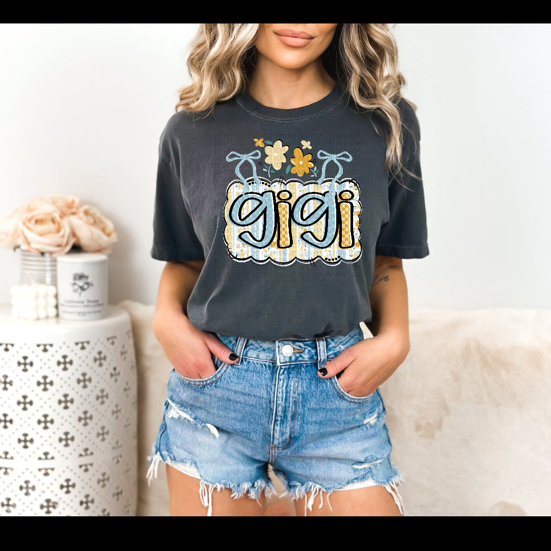 Gigi blue and yellow striped frame (Kai) DTF Transfer