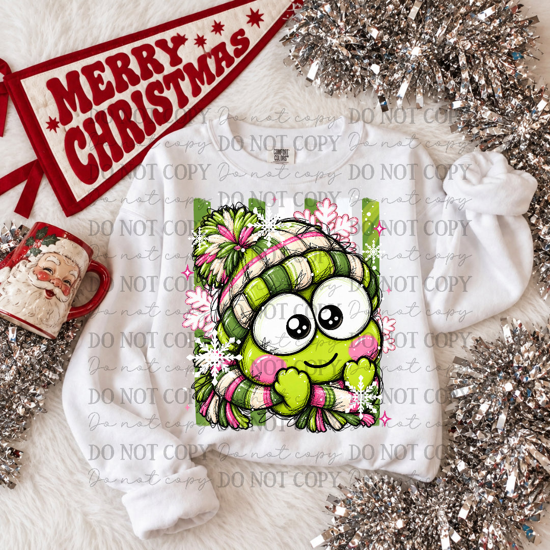 HK- green frog in green and pink winter wear (Kai) DTF Transfer
