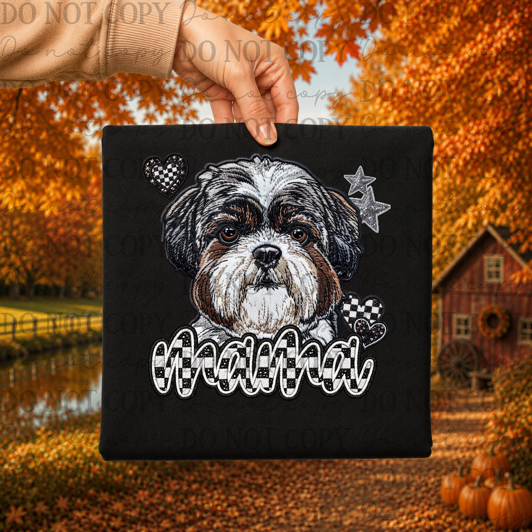 ShihTzu dog mama with checkered and stars (DKDBK) DTF Transfer
