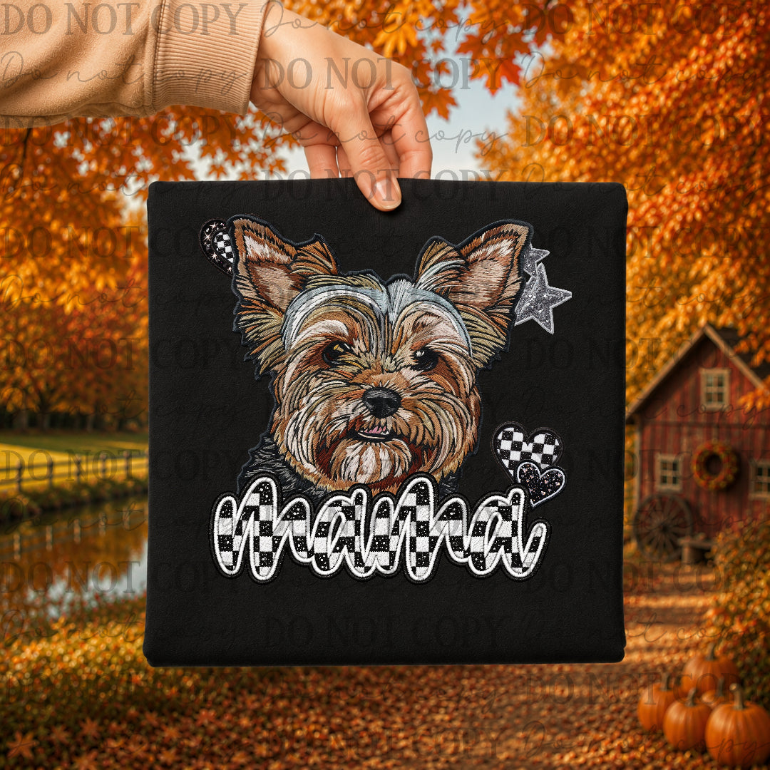 Yorki dog mama with checkered and stars (DKDBK) DTF Transfer