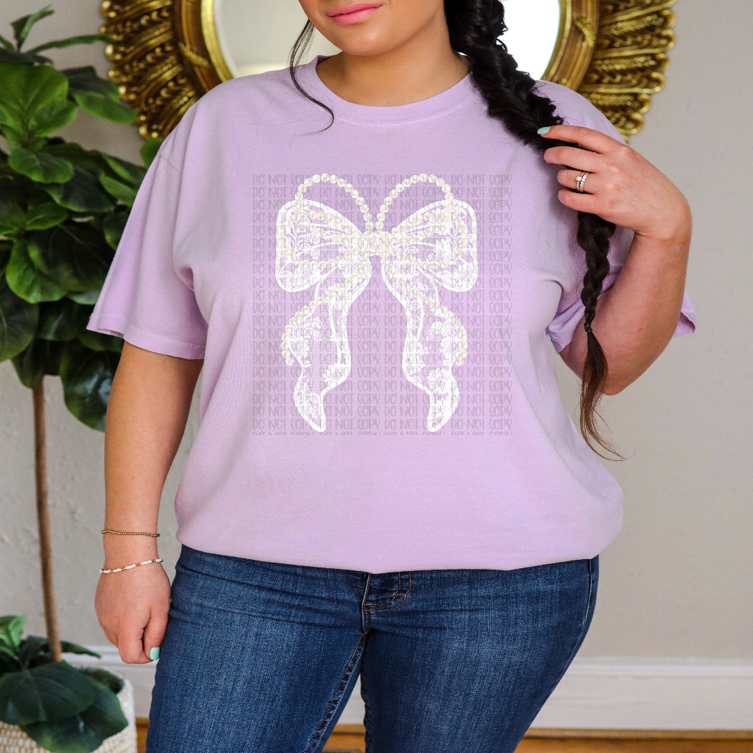 White lace bow with pearls (CARTER) DTF Transfer