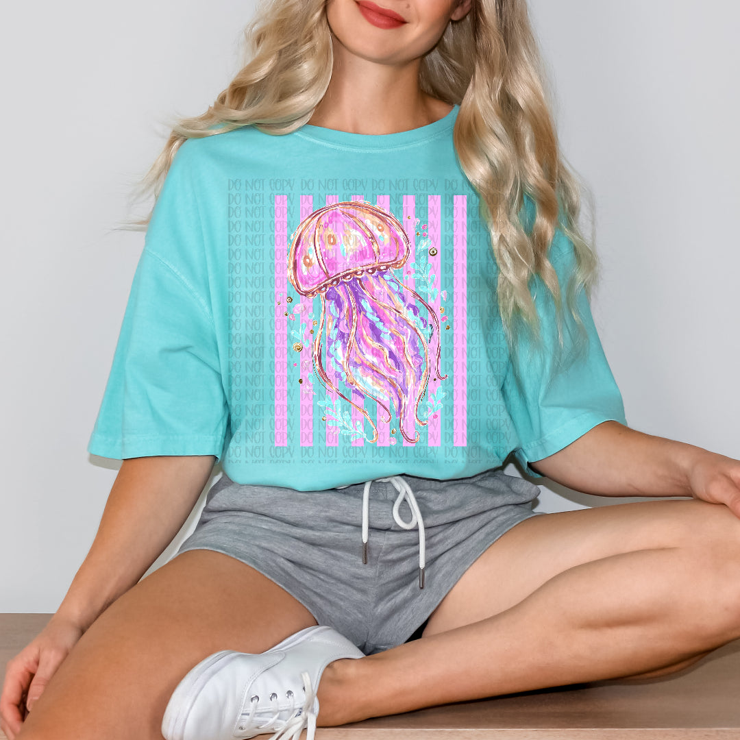 Jellyfish striped background SSD Sunday Special DTF transfer