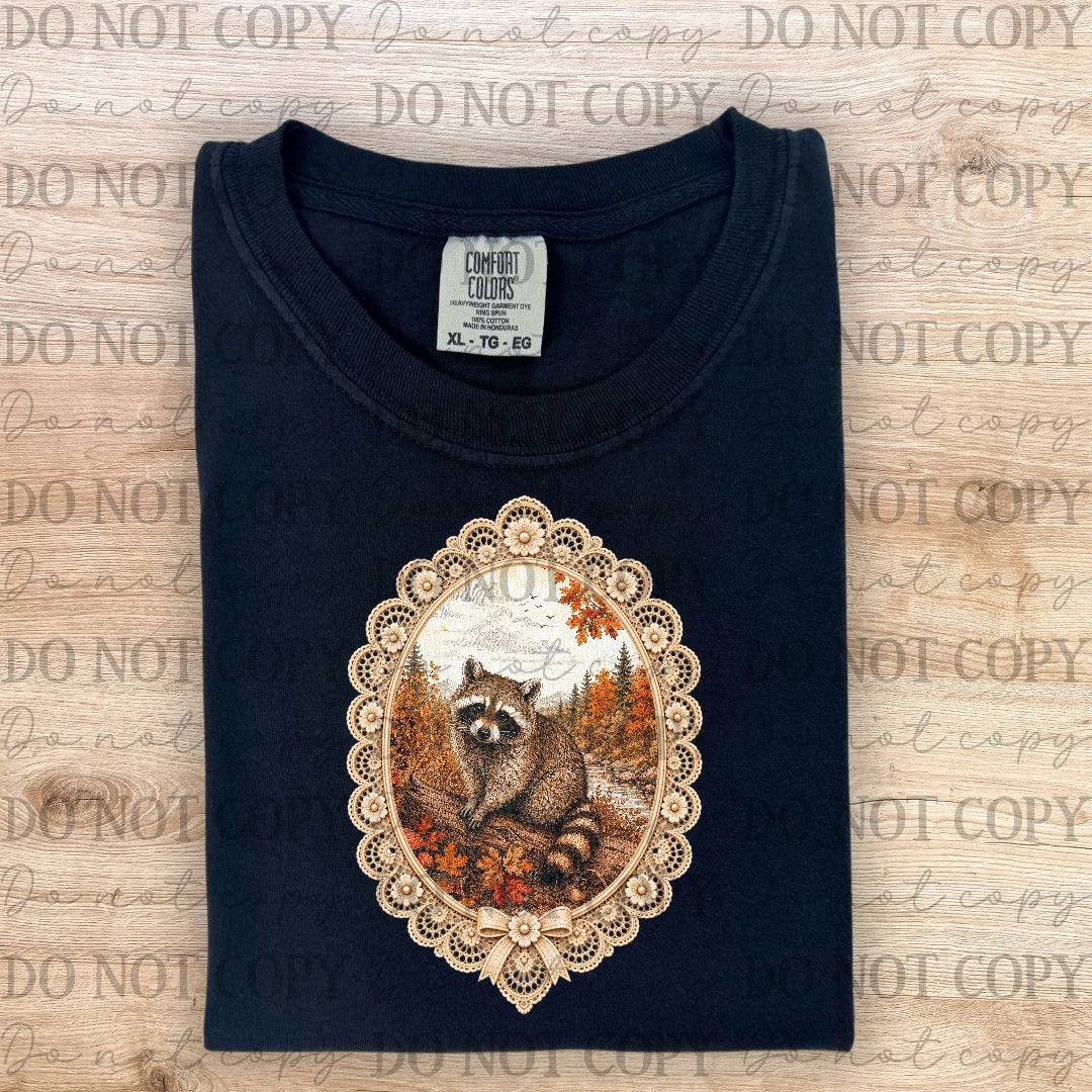 Fall racoon in picture frame (ABD) DTF Transfer