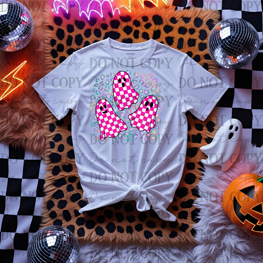 Trio pink checkered ghost with stars (CC) DTF Transfer