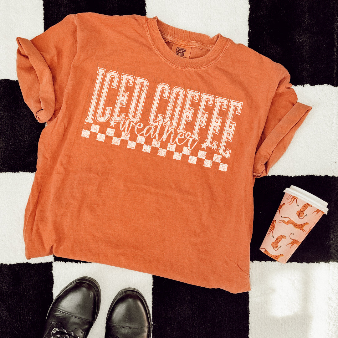 Iced coffee weather WHITE checkered (Scarlow) DTF Transfer