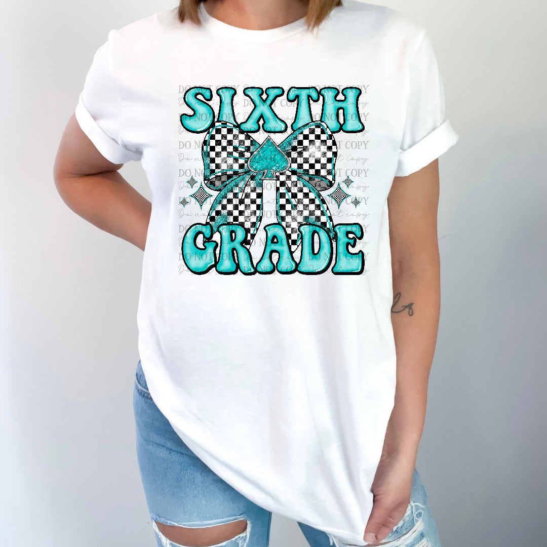 Sixth grade turquoise bow (JBD) DTF Transfer