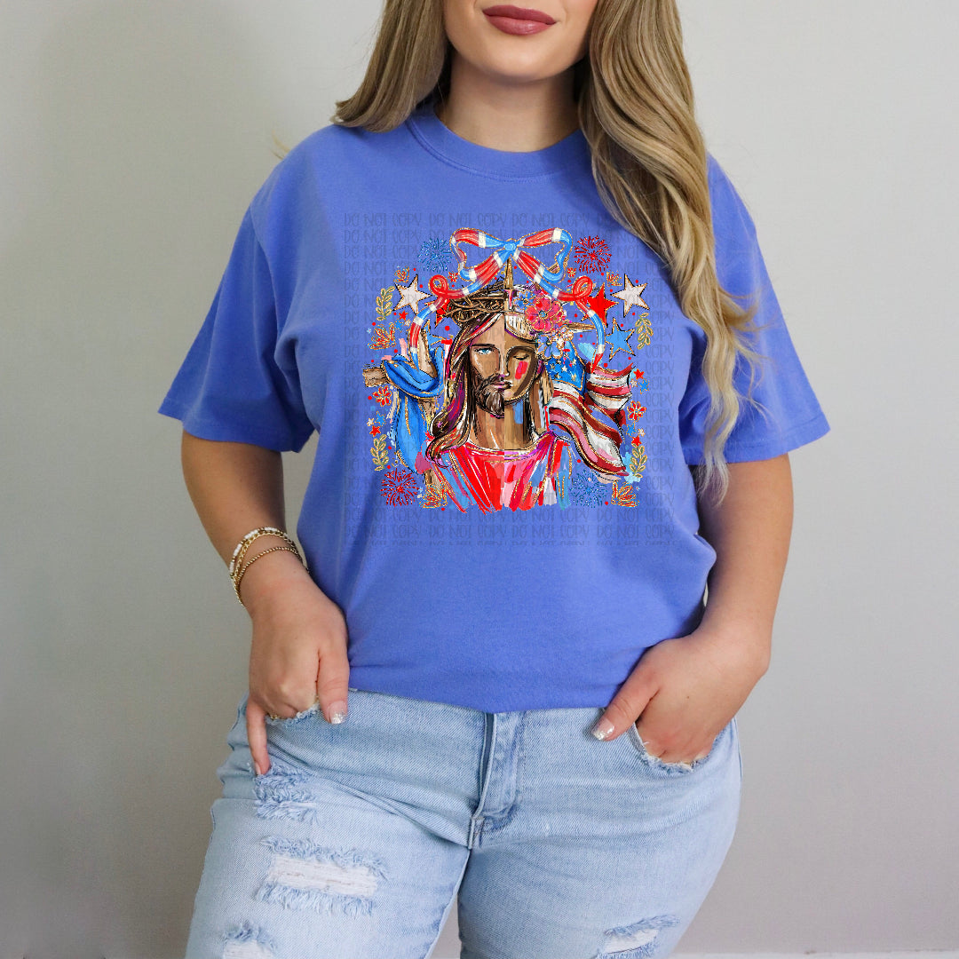 Patriotic Jesus with fireworks (SSD) DTF Transfer