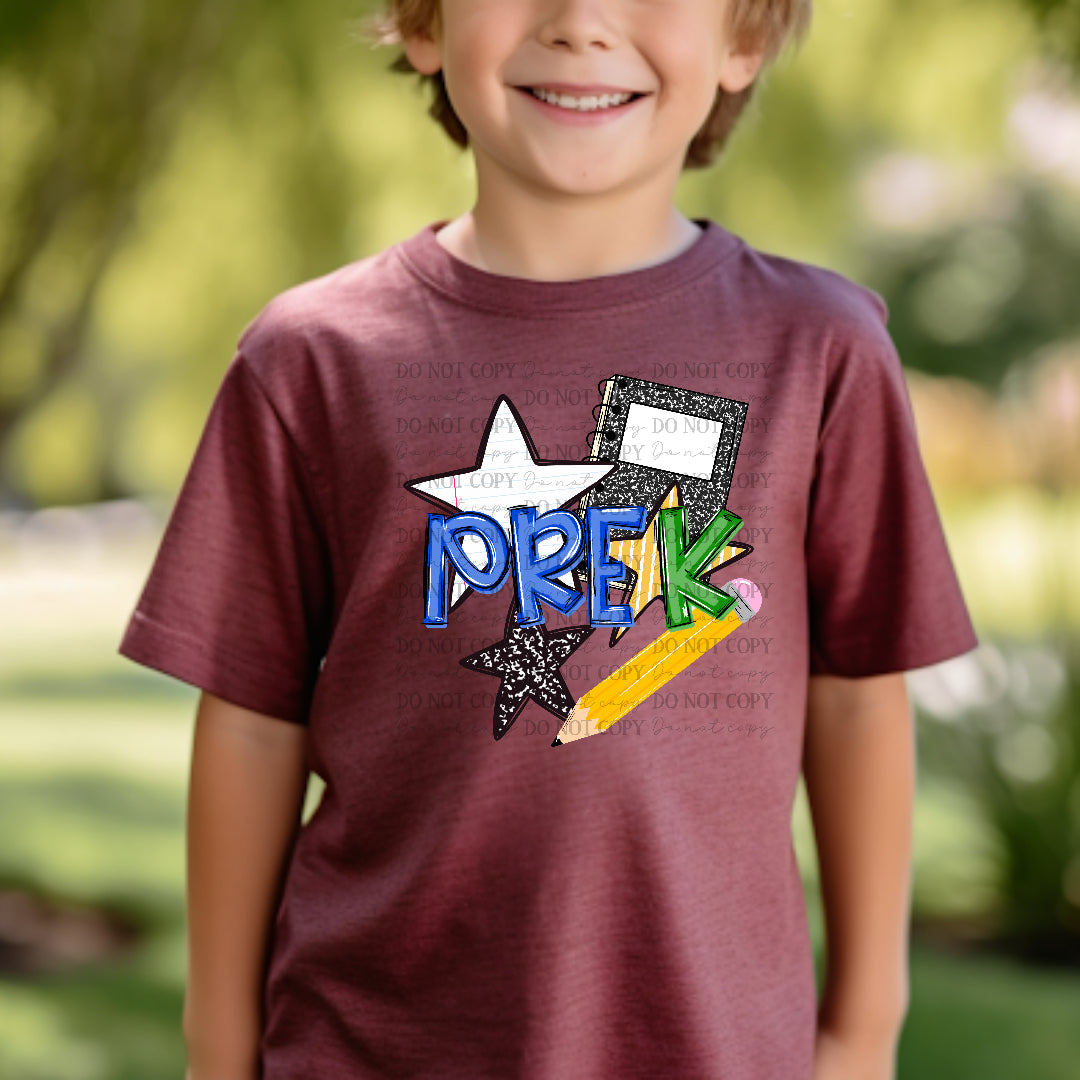 Pre-K blue and green star and pencil (Carter) DTF Transfer