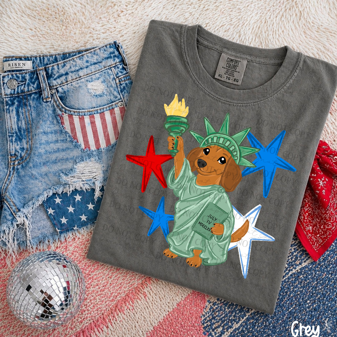 Lady liberty wiener dog (Carter) DTF Transfer