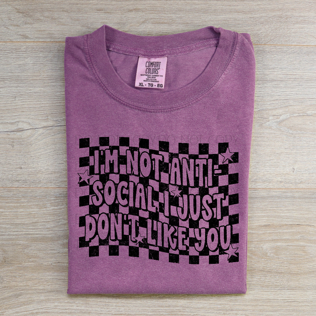 I'm not anti-social BLACK checkered (Scarlow) DTF Transfer