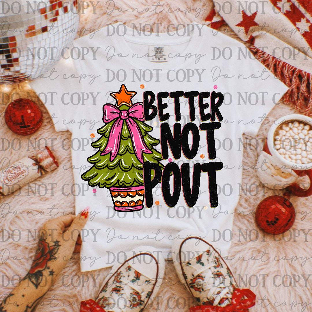 Better not pout christmas tree with pink bow and orange star(JBD) DTF Transfer