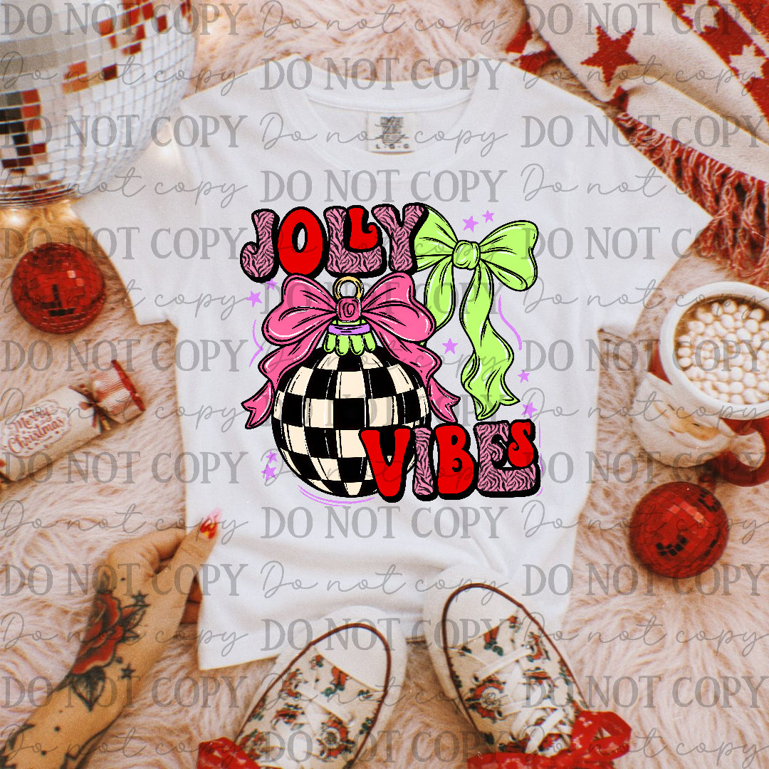 Jolly vibes checkered ornament with pink and green bows (JBD) DTF Transfer