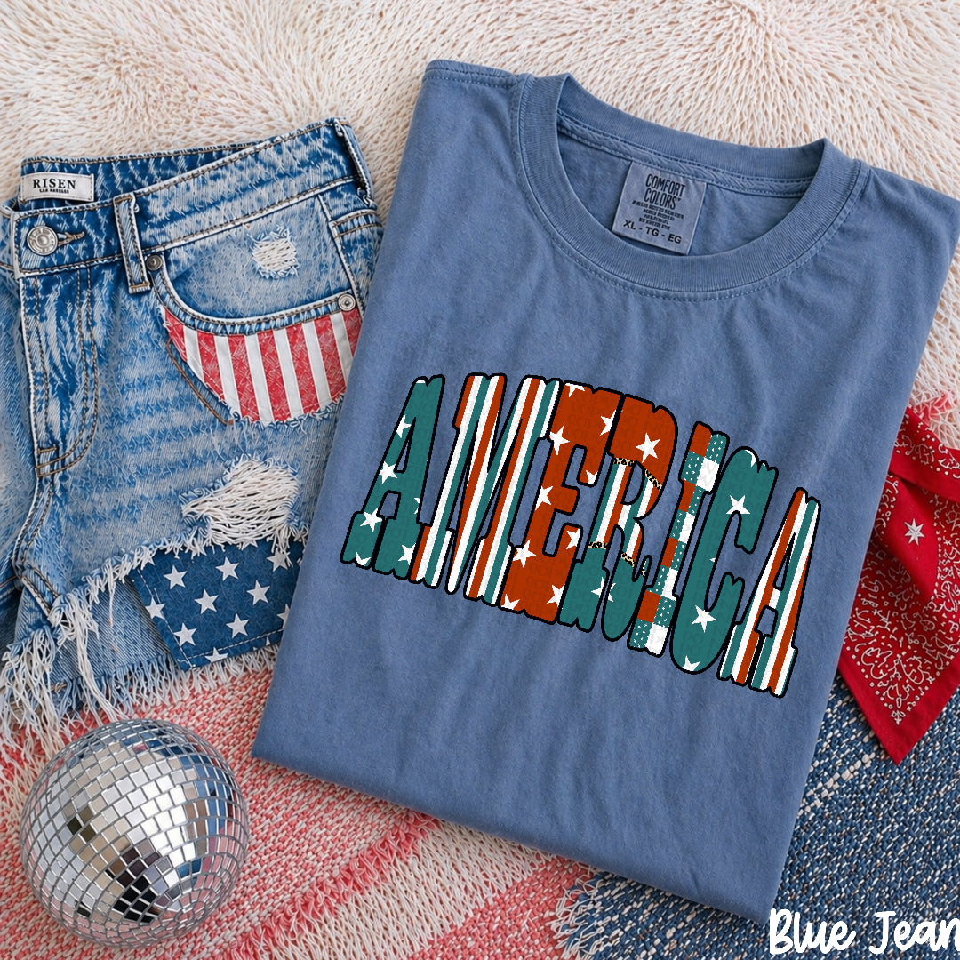 America (star, strip and plaid filled) (Carter) DTF Transfer