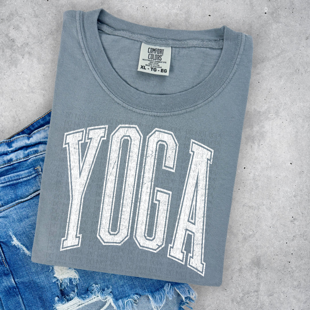 Yoga varsity arched WHITE (Scarlow) DTF Transfer