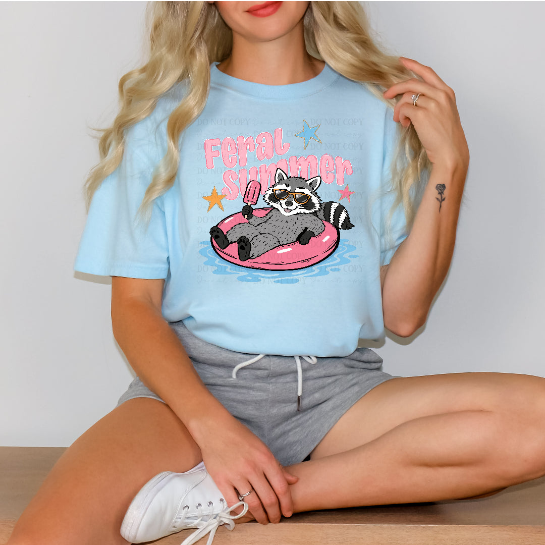 Feral summer raccoon in float (Scarlow) DTF Transfer