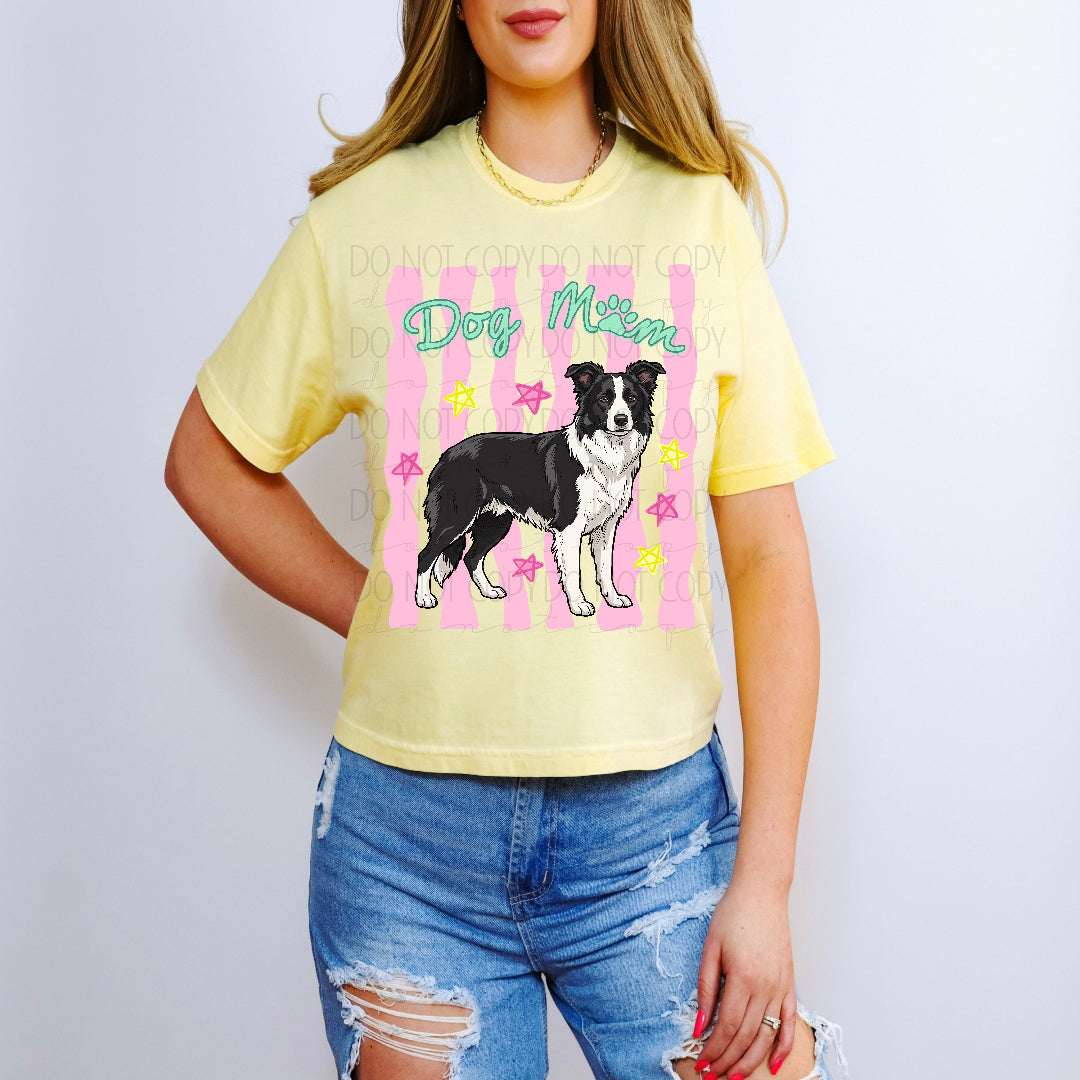 Border collie dog mom pink stripes (UAC) DTF Transfer