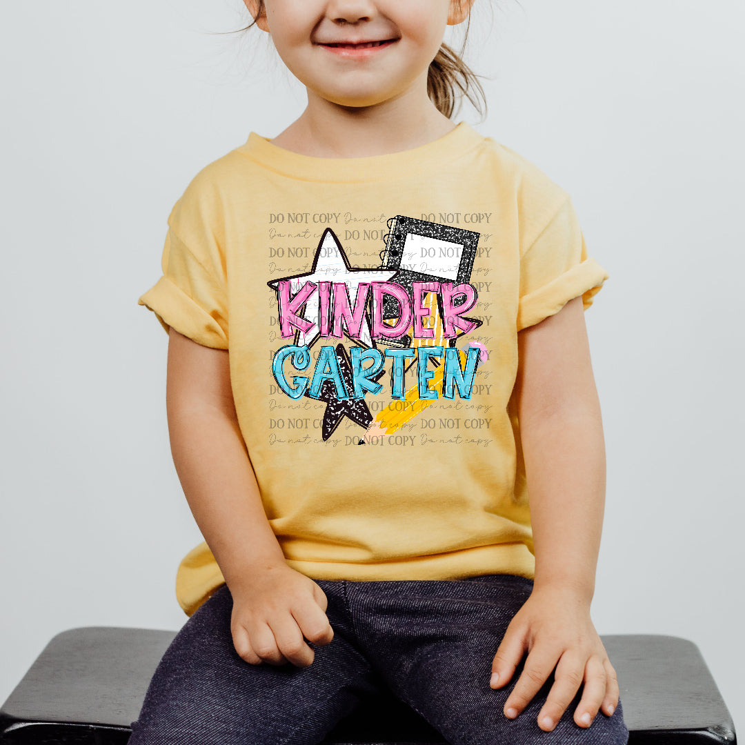 Kindergarten pink and blue star and pencil (Carter) DTF Transfer