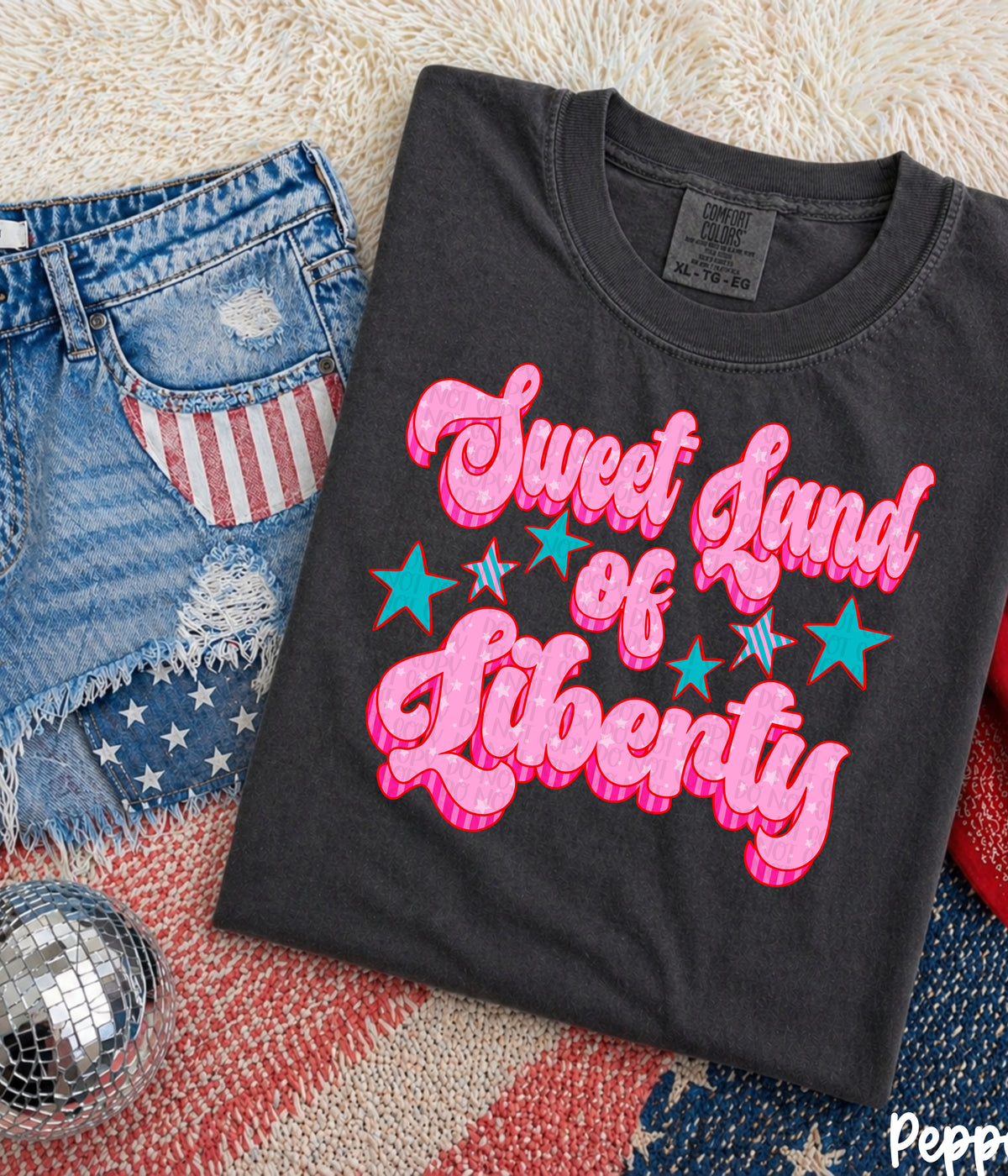 Sweet land of liberty PINK star filled (Carter) DTF Transfer