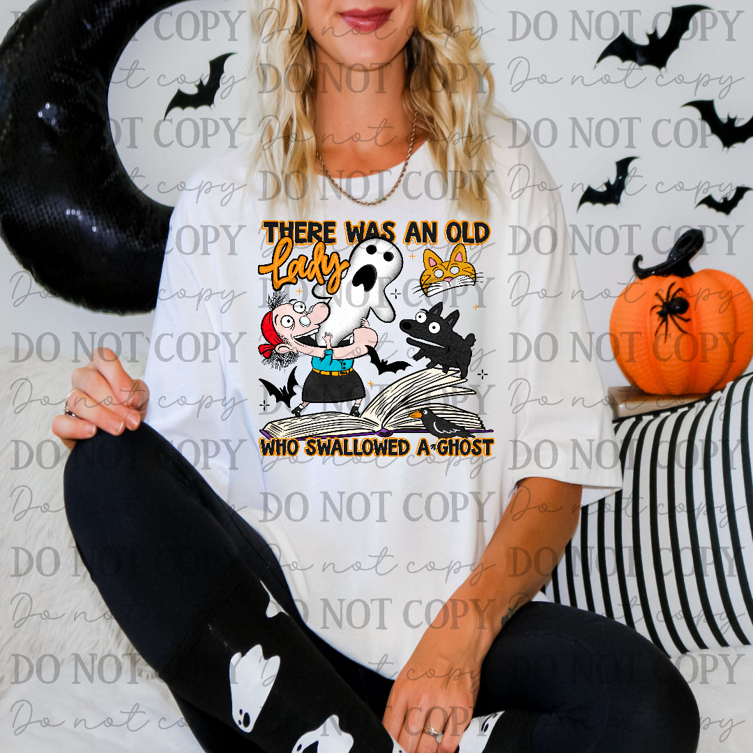 Old lady who swallowed a ghost (SCG) DTF Transfer