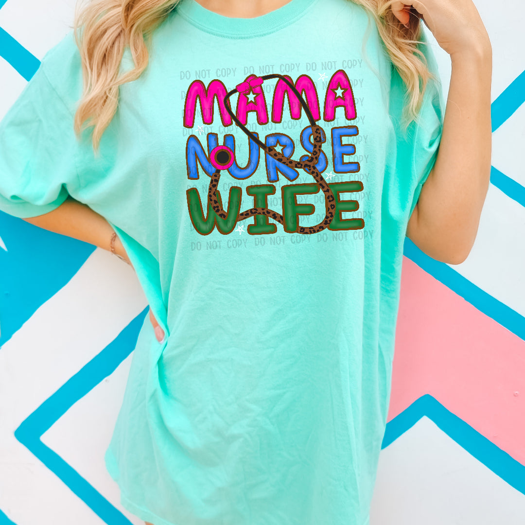 Mama nurse wife stacked (JBD) DTF Transfer
