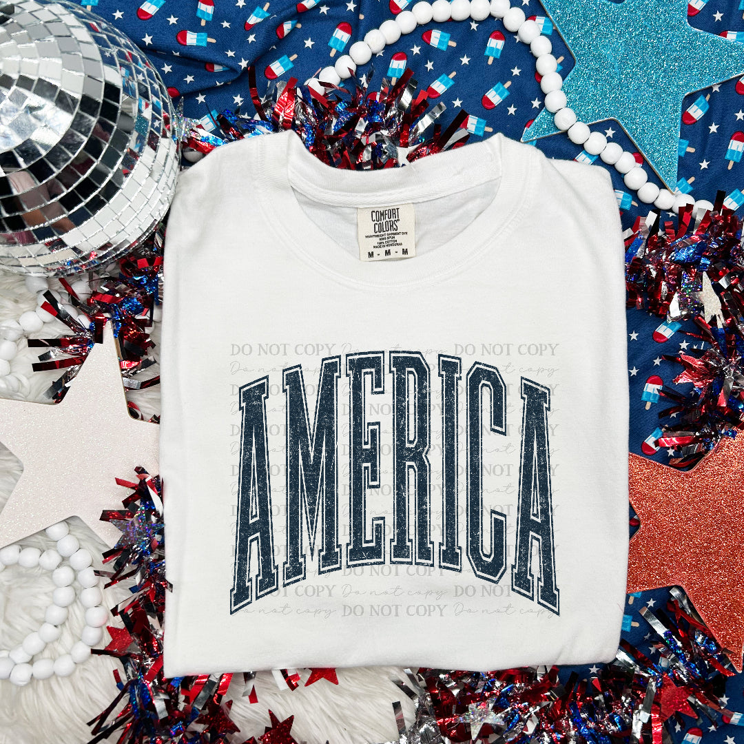 America arched navy distressed (Scarlow) DTF Transfer