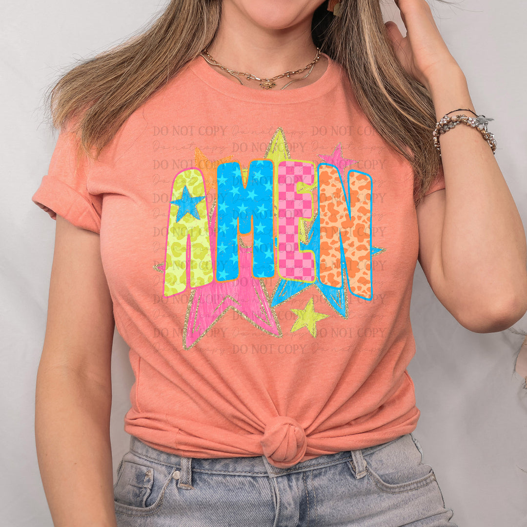 Amen neon patterns with stars (Scarlow) DTF Transfer
