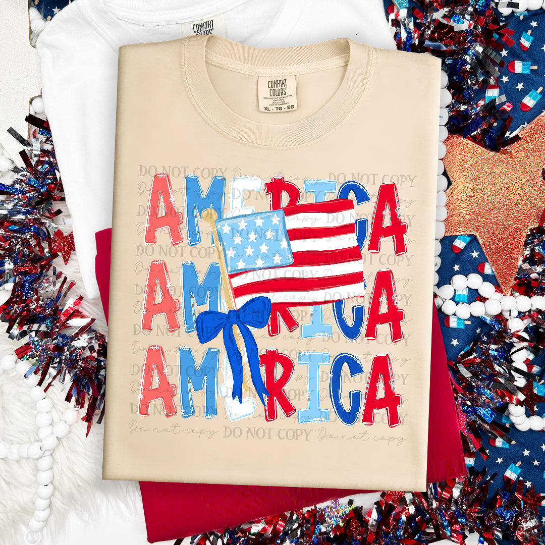 America RWB stacked flag and bow (Carter) DTF Transfer