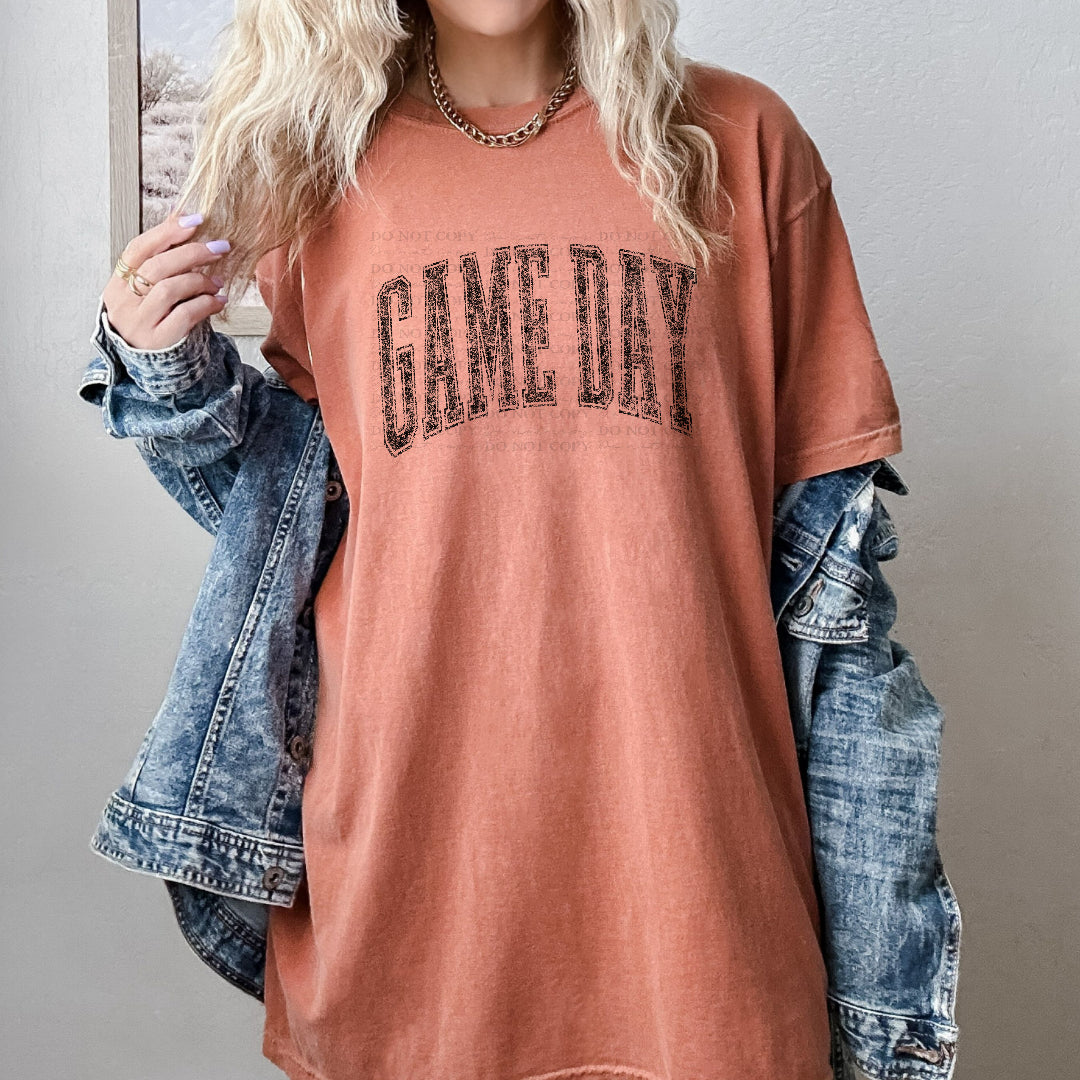 Game day arched BLACK distressed (Scarlow) DTF Transfer