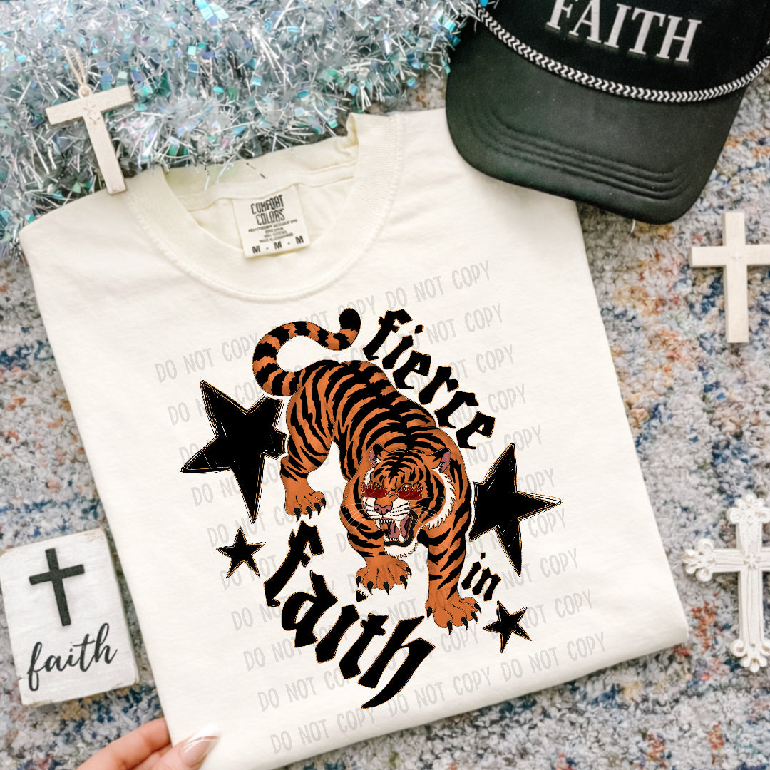 Fierce in faith tiger faux glitter outline (OHDD) DTF Transfer