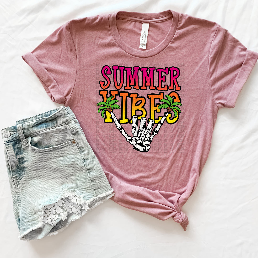 Summer vibes skeleton hand and palm trees (Mayhem) DTF Transfer