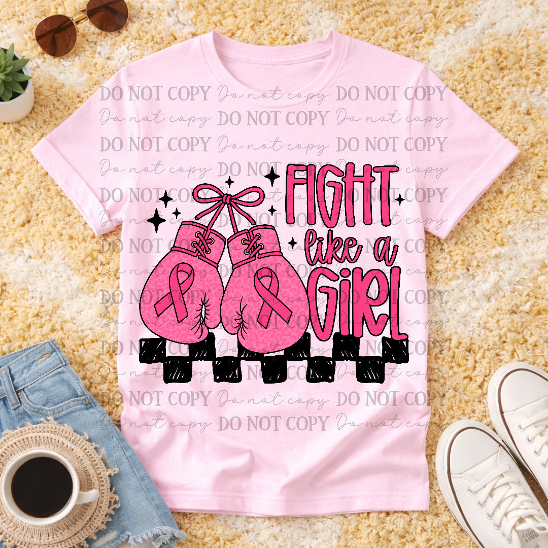 Fight like a girl- pink boxing gloves with checker background (OHDD) DTF Transfer
