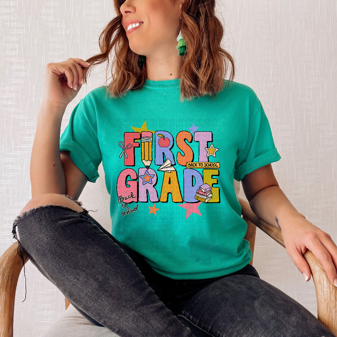 First grade back to school colorful (Scarlow) DTF Transfer