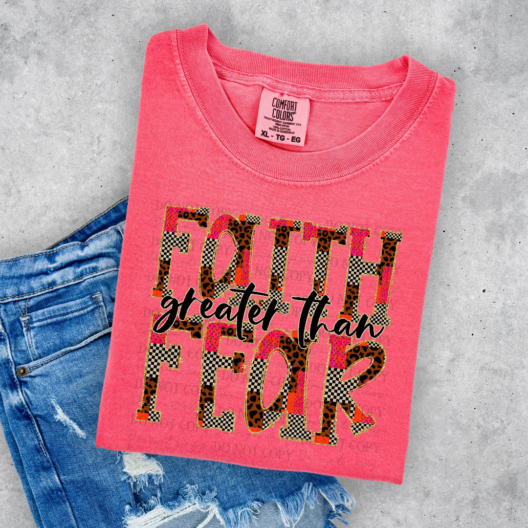 Faith greater than fear leopard and checkered filled (Vehement) DTF Transfer
