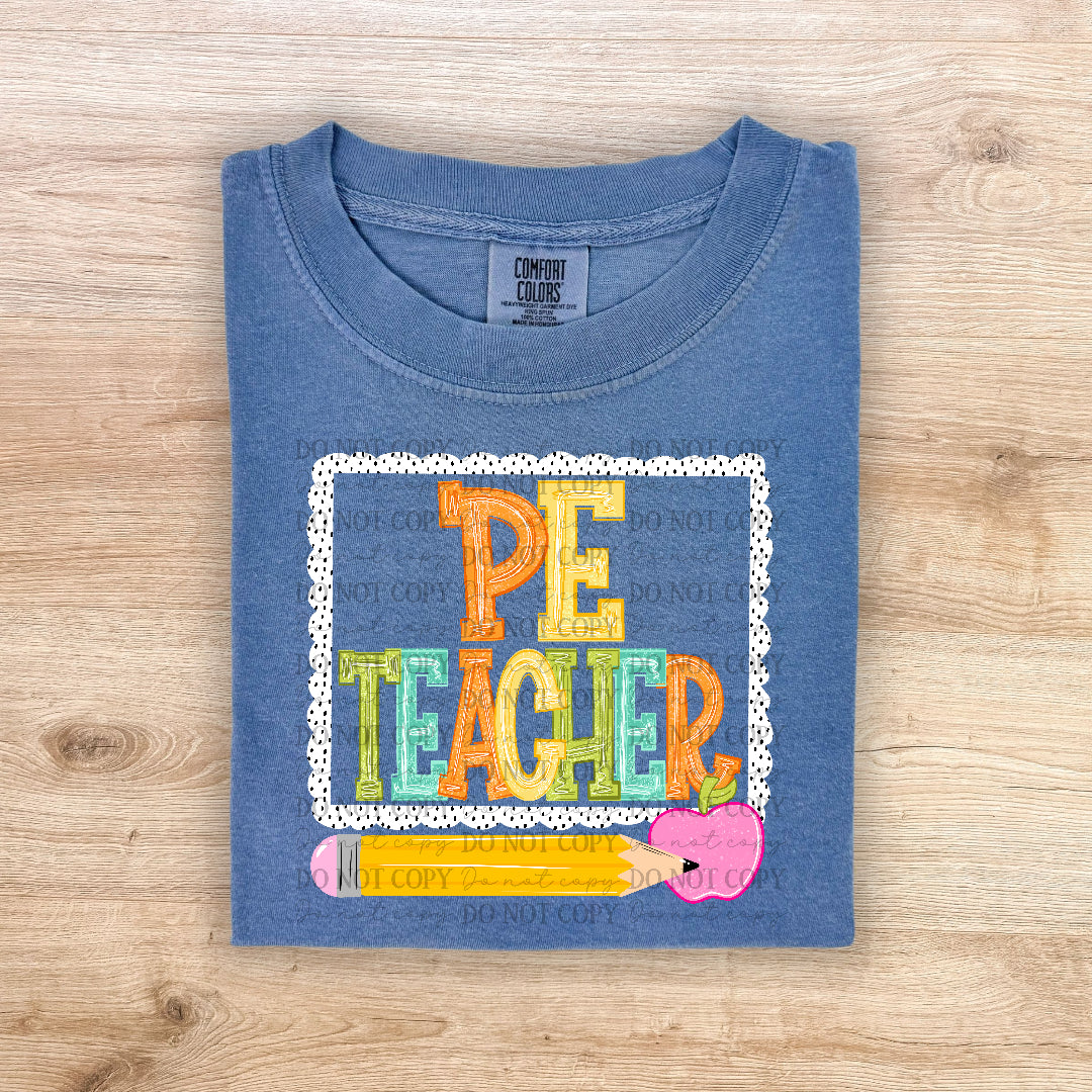 PE teacher polka dot scalloped frame (Carter) DTF Transfer