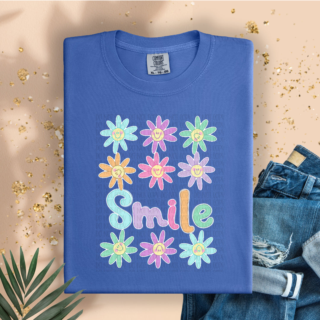 Smile happy face flowers collage (SDD) DTF Transfer